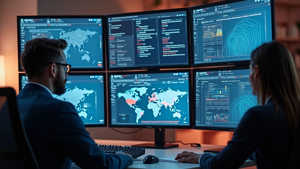 Professional workspace featuring multiple Virginia Tech-developed gadgets in use simultaneously, displaying screens with data visualization and productivity applications