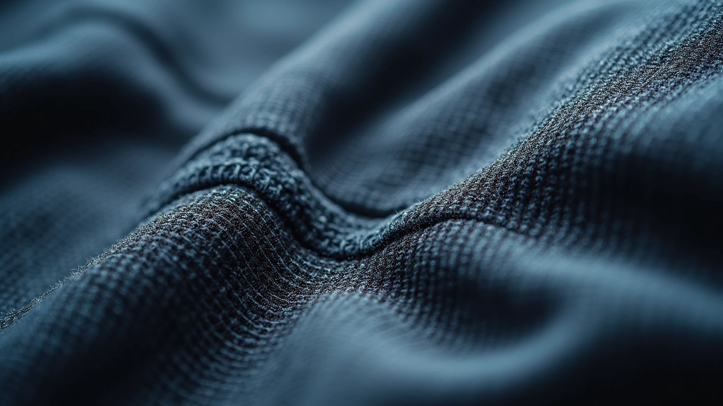 Close-up detail shot of jogger fabric weave showing thermal technology construction, macro photography of synthetic fiber structure, light filtering through material, technical clarity