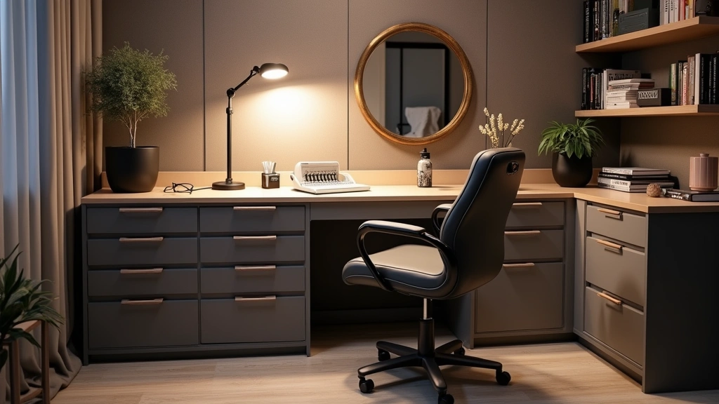 Ergonomic lash workstation with adjustable pneumatic chair, integrated LED ring light, organized supply storage, and modern salon furniture setup, professional studio environment
