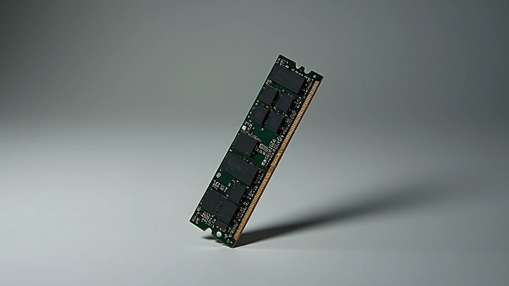 Close-up professional photograph of a single 8GB DDR4 SODIMM memory module positioned vertically, showing gold connector pins and circuit traces, against neutral gray background with soft lighting emphasizing component details and manufacturing precision