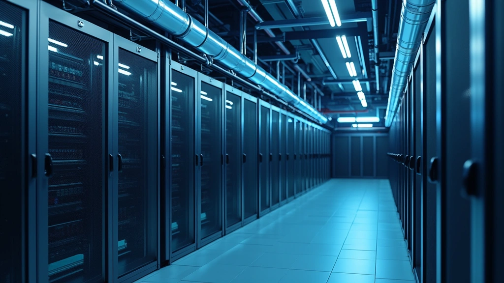 Sleek thermal management system with liquid cooling components and modern technological design elements in a data center environment