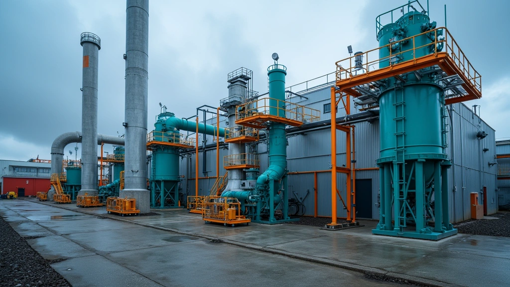 Industrial carbon capture facility with large-scale equipment and monitoring systems, green technology infrastructure in operation