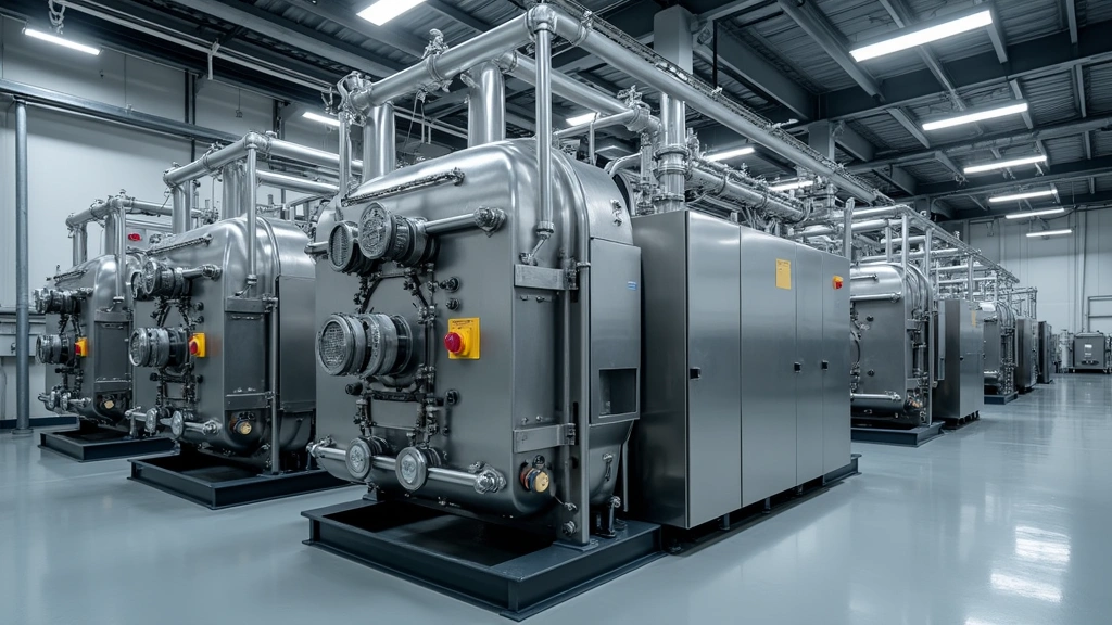 Advanced thermal conversion equipment with stainless steel reactors and digital control panels in industrial facility