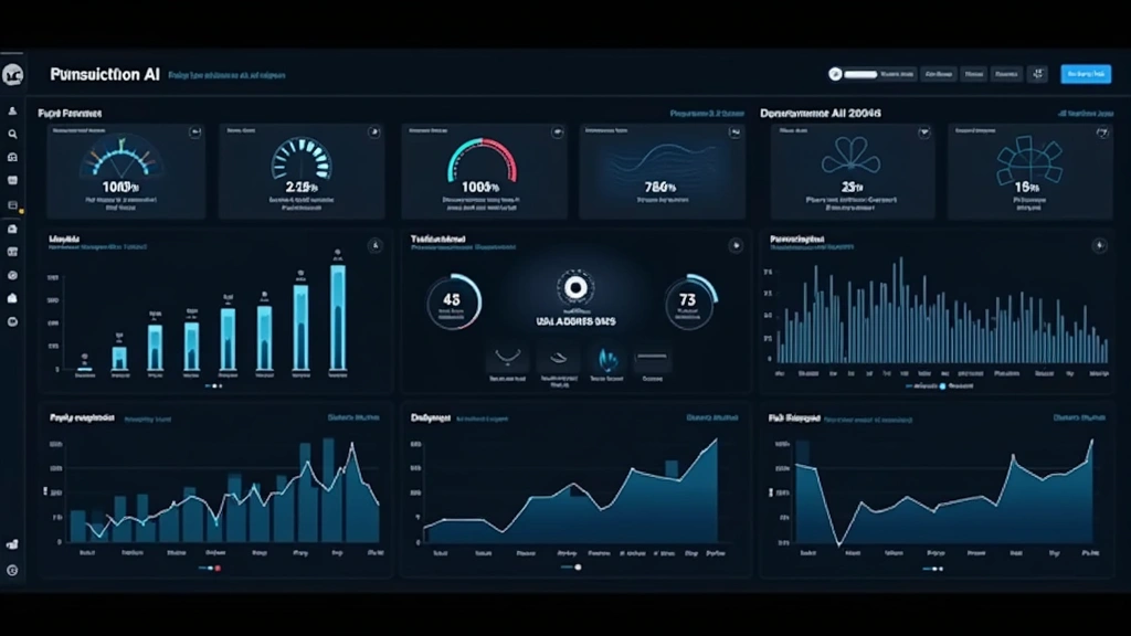 Production AI system dashboard with real-time model performance metrics, monitoring charts, and deployment status indicators on professional dark-themed interface, modern tech operations center aesthetic
