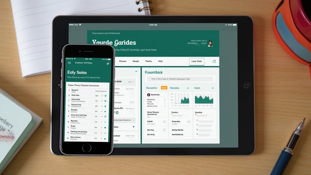 Mobile phone and tablet displaying Blackboard app interface with grades dashboard and course materials, sitting on wooden desk with other study materials nearby