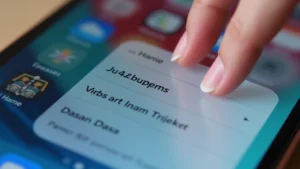 Close-up of iPhone home screen showing Settings app icon highlighted with hand gesture, modern smartphone display, bright clean interface