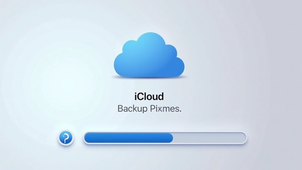 iPhone screen displaying iCloud backup progress bar with cloud icon and status information, modern minimalist interface design