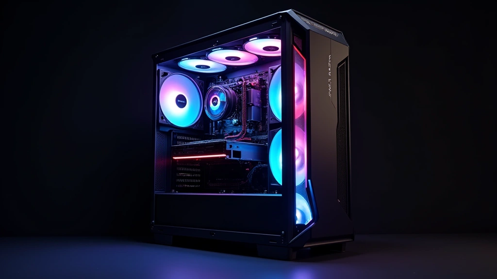 Advanced gaming PC case with RGB lighting and multiple high-performance cooling fans visible, open side panel showing internal cooling system and airflow paths, realistic hardware setup, professional studio lighting, no text or logos visible