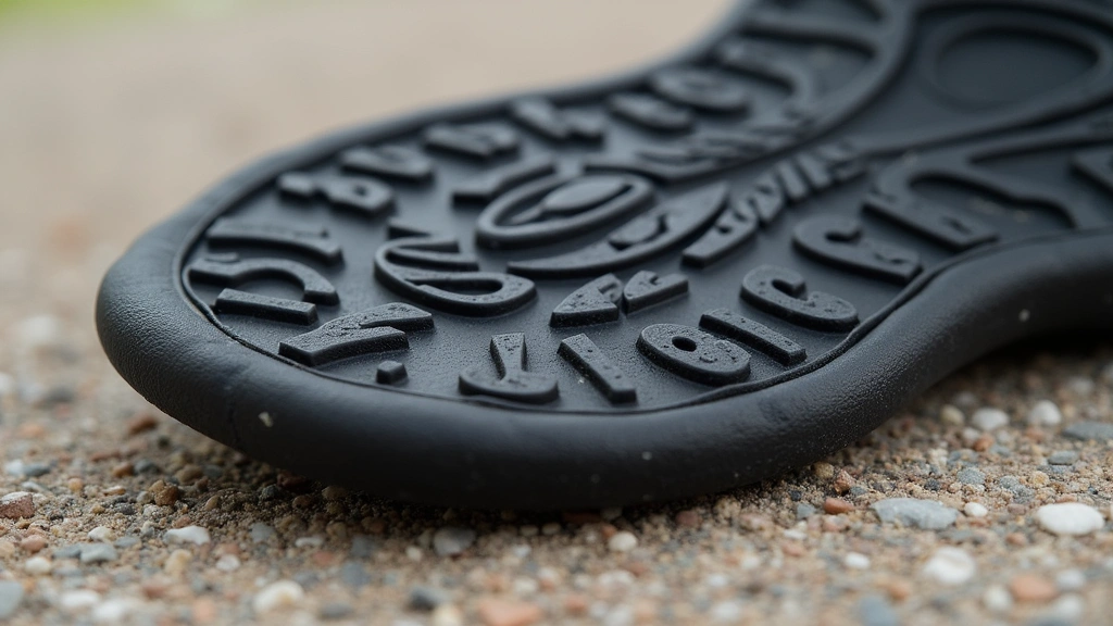 Close-up detailed view of Air Tech Challenge 2 midsole and outsole rubber pattern, showcasing texture and grip characteristics, natural lighting on neutral surface