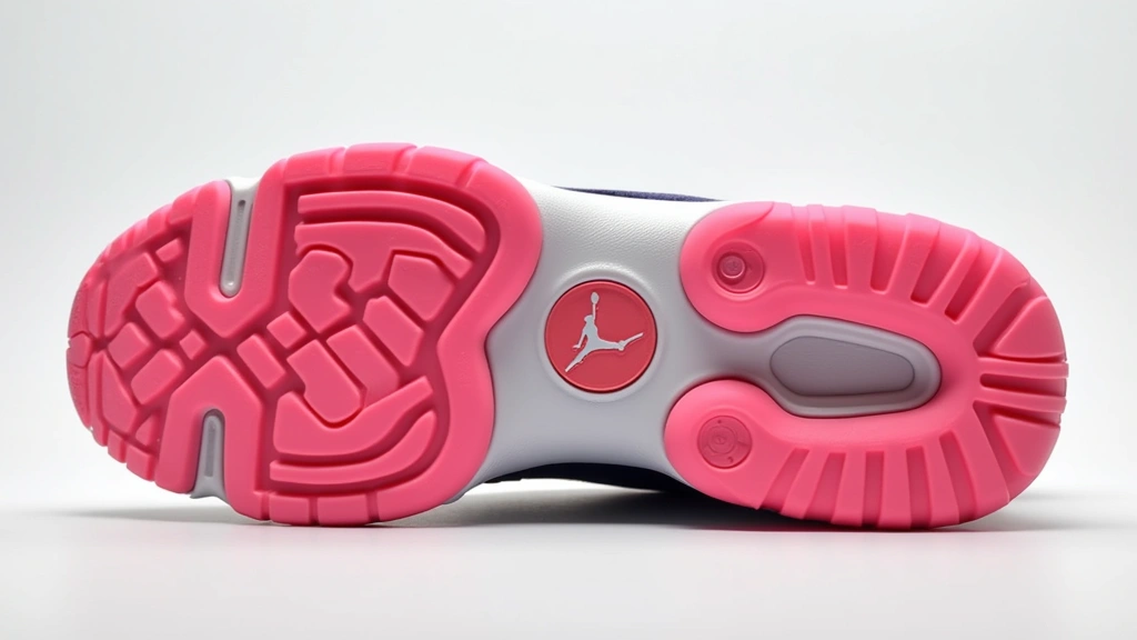Bottom-down view of Air Tech Challenge 2 Racer Pink sole unit displaying tread pattern and rubber outsole construction with photorealistic detail