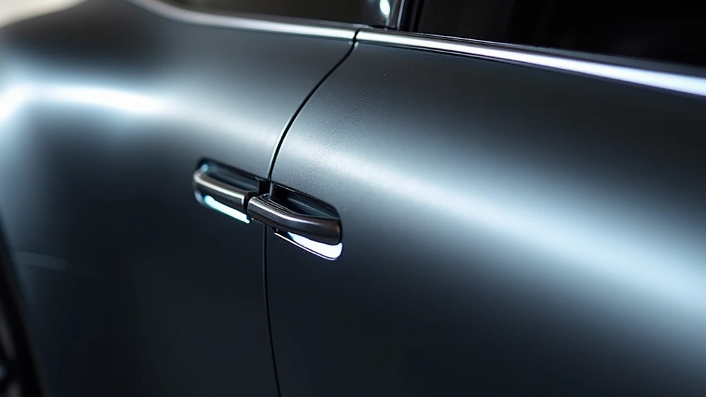 Close-up detail shot of Imani Tech vehicle exterior showing sleek aerodynamic design, integrated LED lighting strips, flush door handles, and premium paint finish on metallic surface