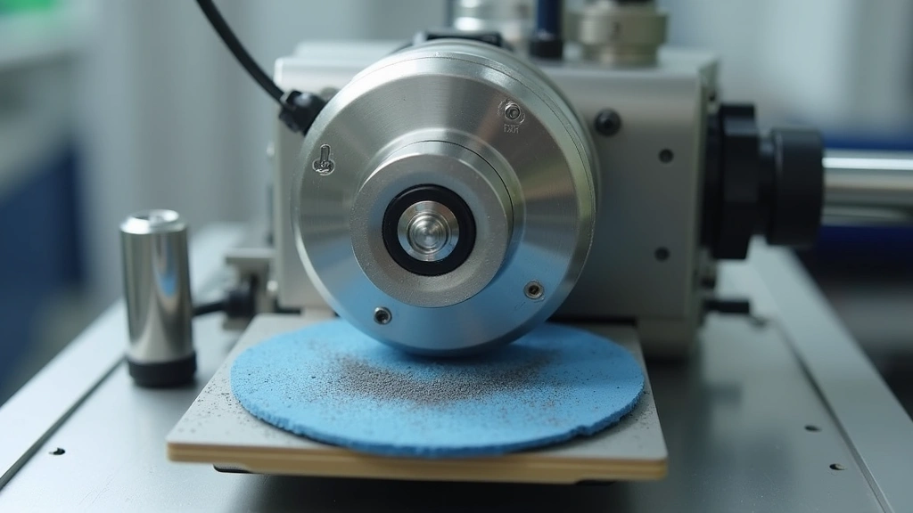 Professional metallography sample preparation equipment with grinding wheel and polishing pad, stainless steel construction, laboratory setting with neutral background