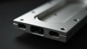 Close-up of aluminum chassis with precision-machined edges and premium finish, professional studio lighting highlighting material quality and craftsmanship