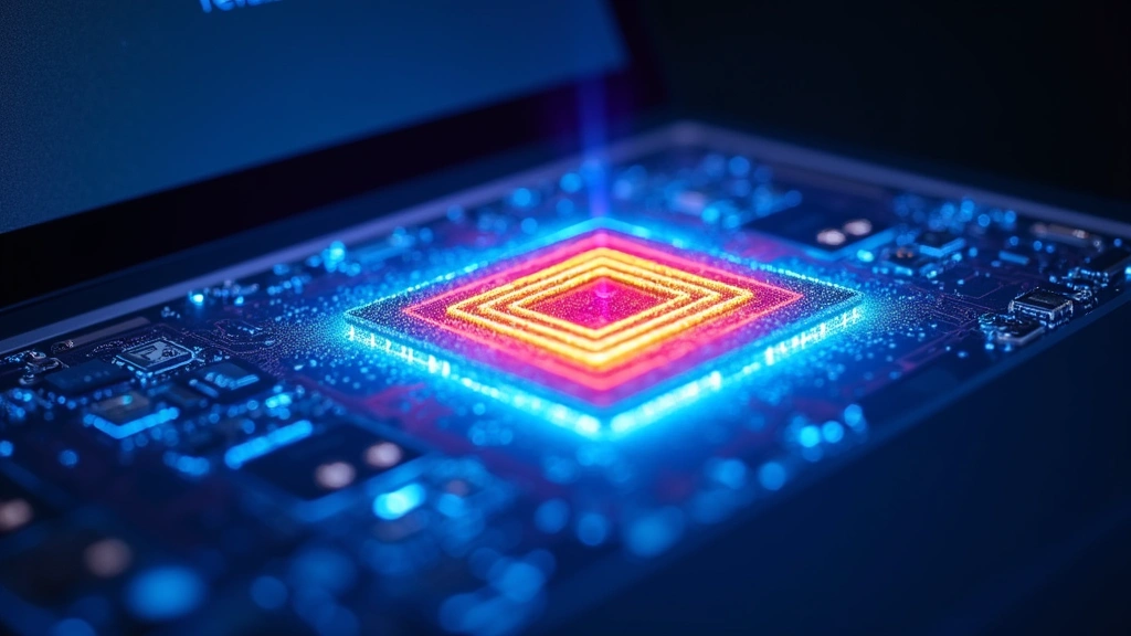 High-performance laptop thermal imaging showing cool blue colors in processor area, demonstrating advanced heat dissipation system with visible vapor chamber and copper heat pipes