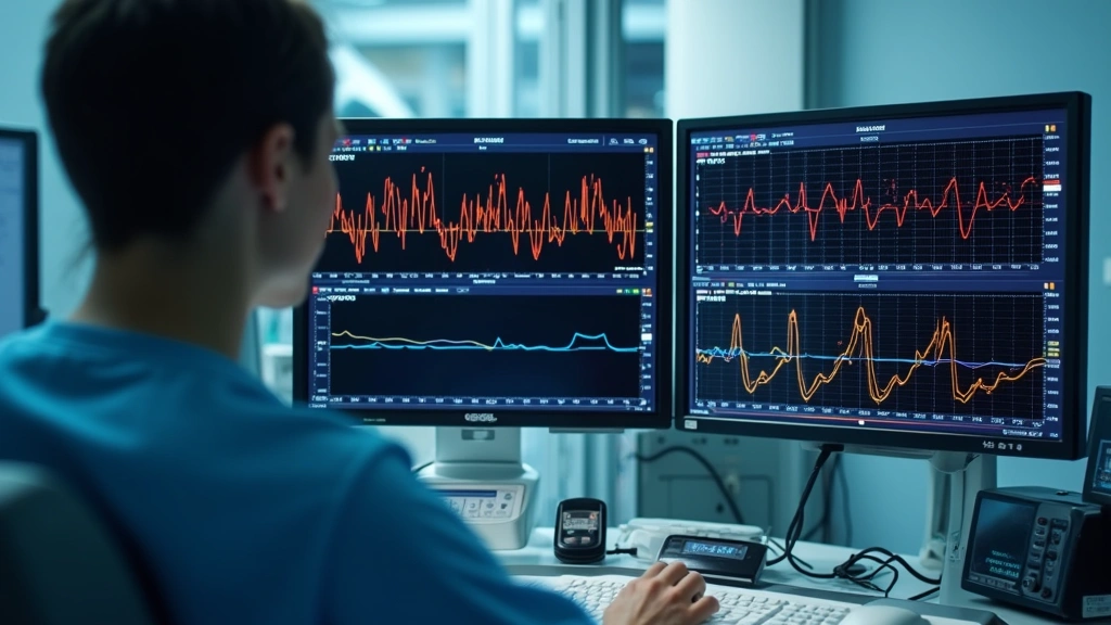 Comprehensive patient monitoring station showing multiple digital displays with capnography, blood pressure, heart rate, and oxygen saturation waveforms in real-time