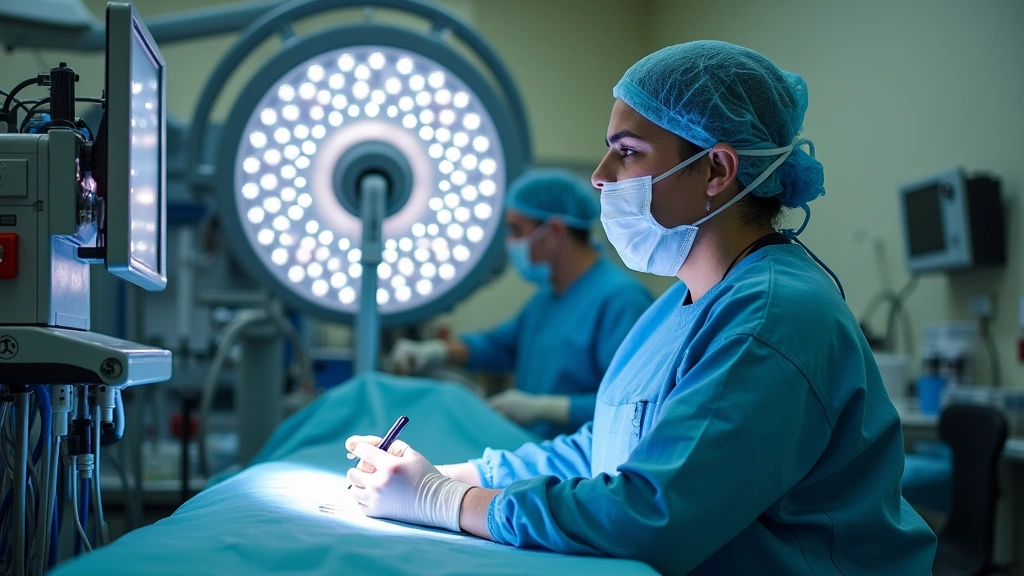 Experienced anesthesia tech supervisor training junior technician on complex integrated OR system equipment, hands-on demonstration in surgical facility, mentorship setting