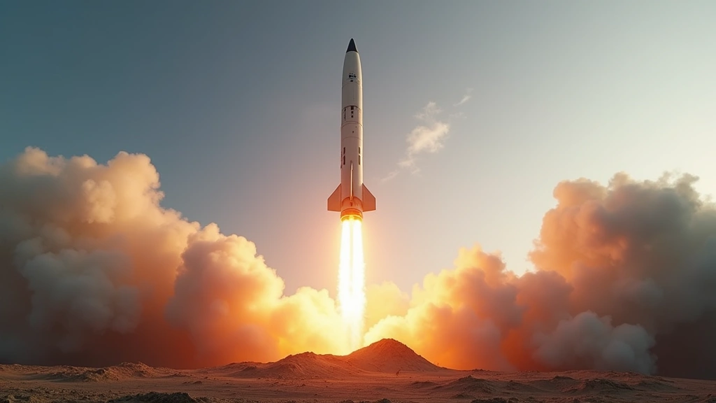 Hypersonic missile launching from ground platform with vapor clouds and intense exhaust, photorealistic defense technology