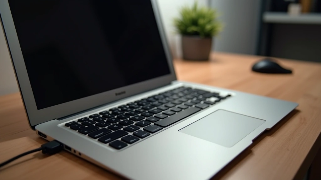 Sleek aluminum laptop with precision keyboard and trackpad, modern minimalist design, professional workstation setup on wooden desk with soft lighting, no logos or text visible