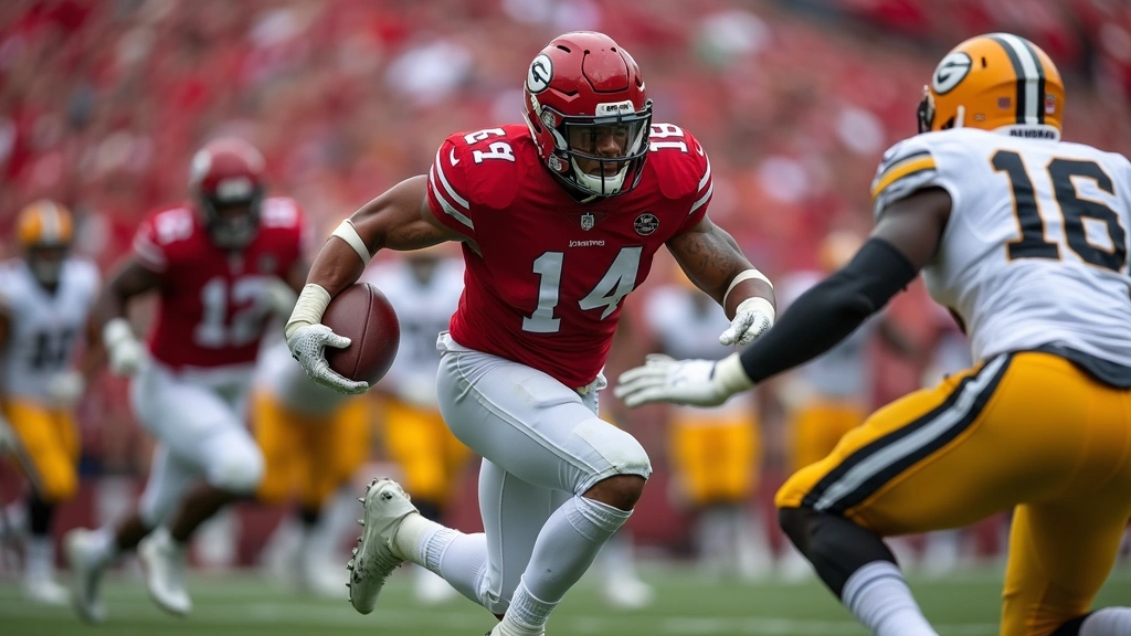 Defensive lineman executing pass rush technique, breaking through offensive line engagement, red jersey, intense game moment, player jumping with arms extended