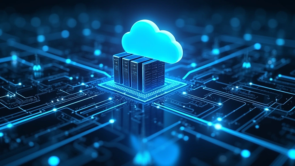 Modern cloud-based server infrastructure with data centers and network connectivity, showing server hardware and cloud technology elements, professional technology environment