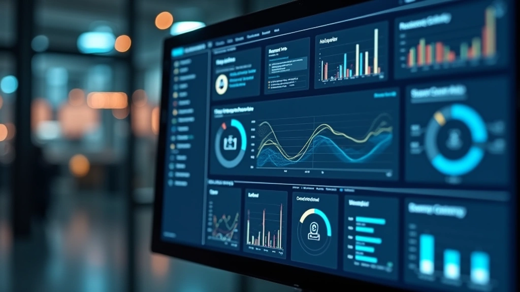 Modern minimalist dashboard interface showing real-time security analytics, device compliance status indicators, and access control policies on a sleek monitor display, professional tech environment, sharp focus on interface elements