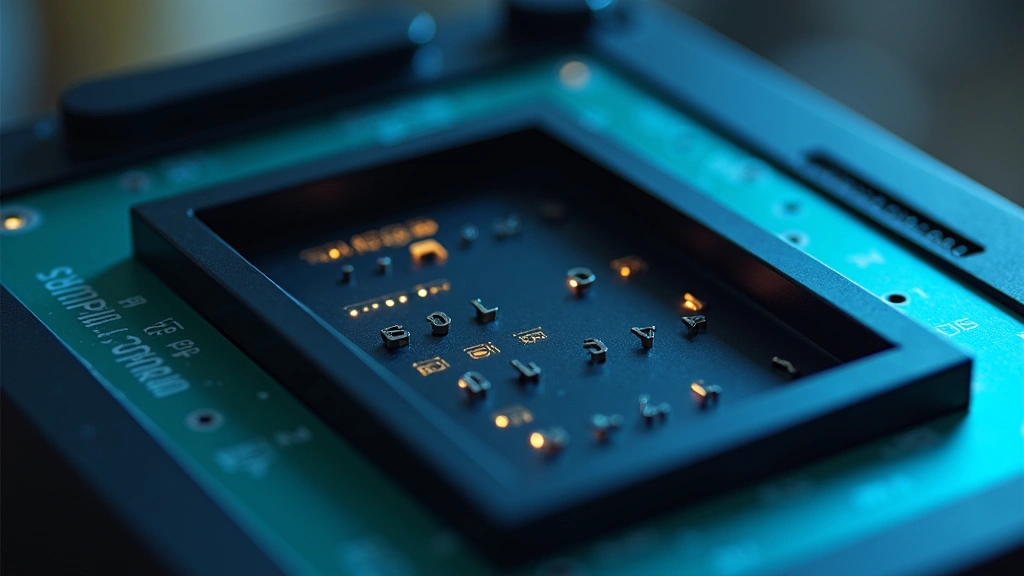 Close-up of refreshable braille display device with raised pin technology, wireless connectivity indicators, showing braille characters, technical product photography