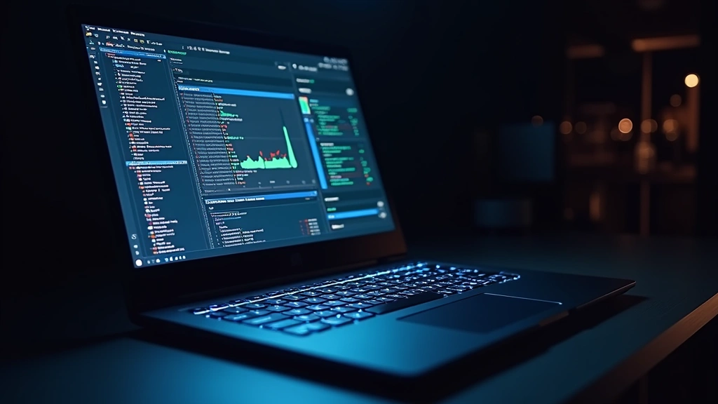 High-performance laptop actively running demanding software with visible thermal indicators, displaying powerful computing capability in action