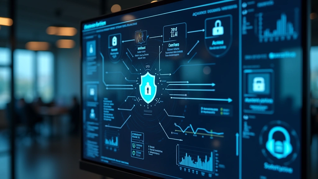 Professional network security dashboard displaying authentication flows and user access controls, modern tech office environment, cybersecurity analytics interface