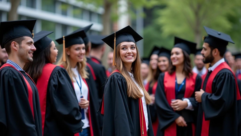 Graduation ceremony with new tech professionals in academic regalia holding diplomas, celebrating achievement, professional setting, diverse group of graduates