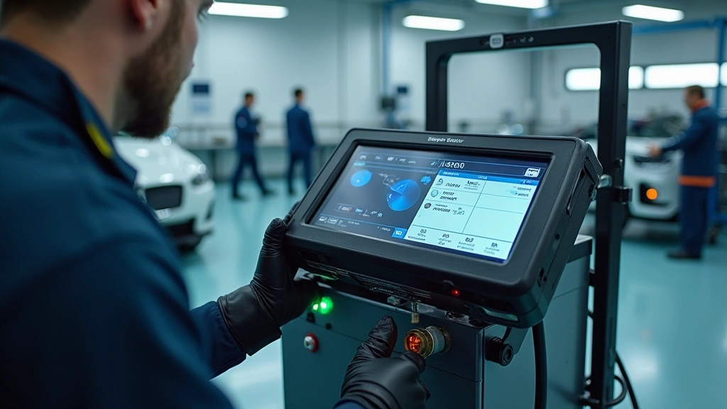 High-voltage electric vehicle battery pack being tested with specialized diagnostic equipment in modern training facility