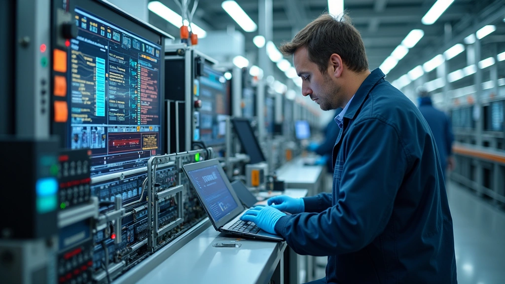 High-tech electric vehicle battery testing facility with technician in safety gear monitoring battery cells and thermal management systems on specialized test bench equipment