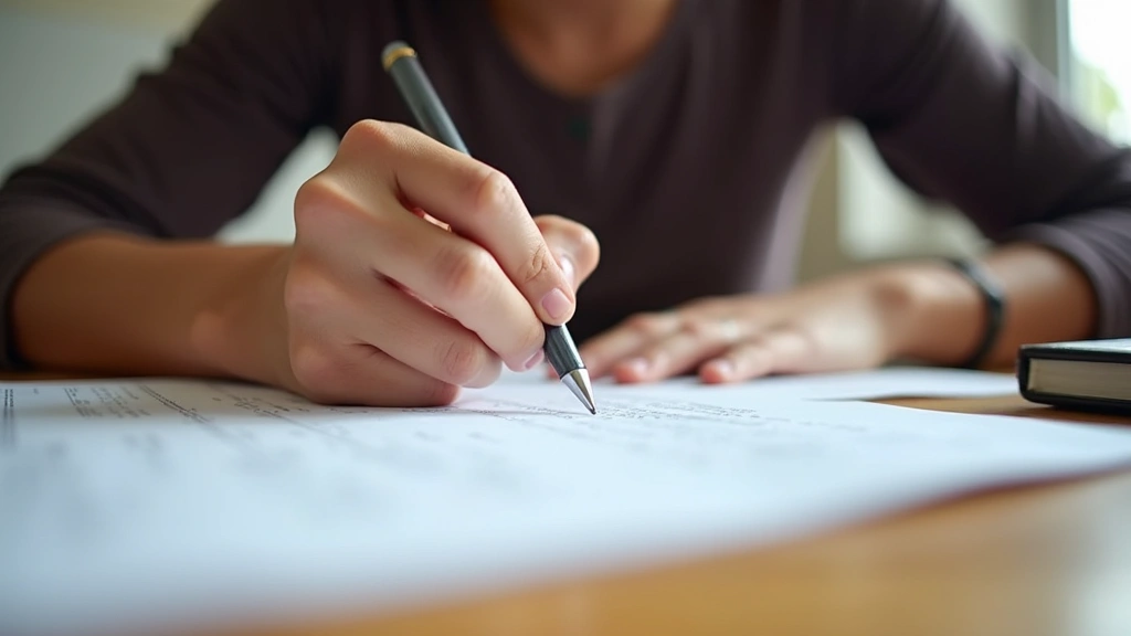 Close-up of student's hands writing notes while reviewing standardized test practice problems, concentration visible, warm desk lighting, photorealistic detail