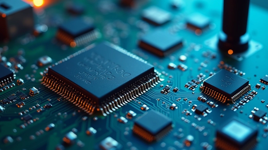 Close-up of wireless connectivity module circuit board with antenna, showing detailed PCB traces and integrated circuits, professional tech photography, shallow depth of field