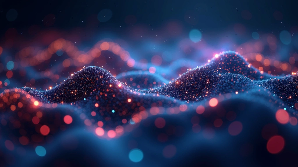 Neural network visualization with glowing interconnected nodes and data flow patterns, abstract representation of machine learning architecture with vibrant colors and flowing algorithms