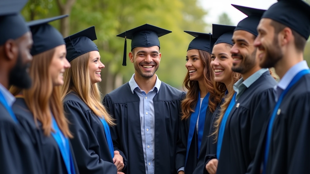 Group of engineering graduates in academic robes at university ceremony, diverse students smiling, graduation celebration moment, outdoor campus setting, authentic emotional atmosphere