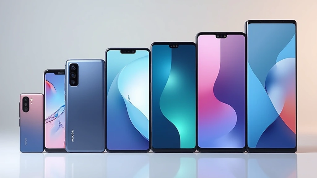 Multiple 2023 flagship smartphones arranged in comparison display, showing different screen sizes and colors, studio photography with neutral background and professional lighting