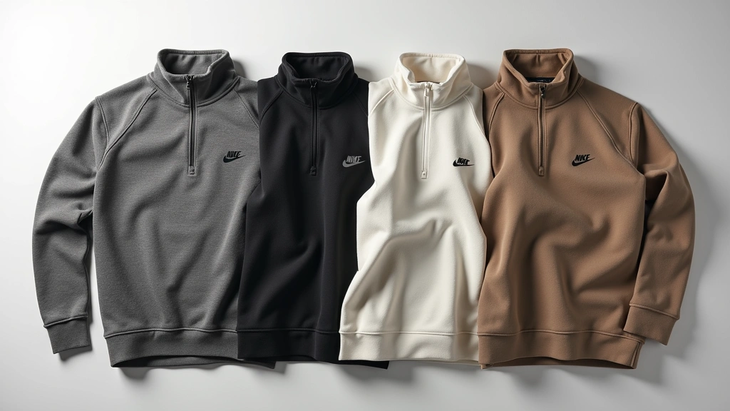 Flat-lay composition showing multiple baggy Nike Tech Fleece pieces in various neutral colorways stacked and arranged to showcase fabric quality, seam construction, and garment proportions, natural lighting