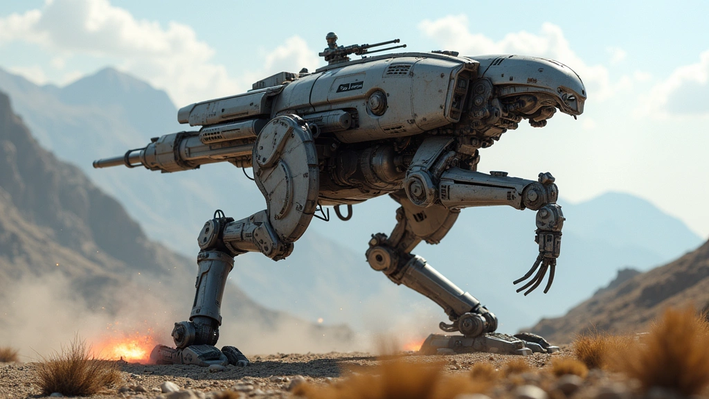 Detailed side-profile view of sleek light reconnaissance mech with jump jets firing in mountainous terrain showing speed and agility, photorealistic metal surfaces and weapon systems, no UI elements