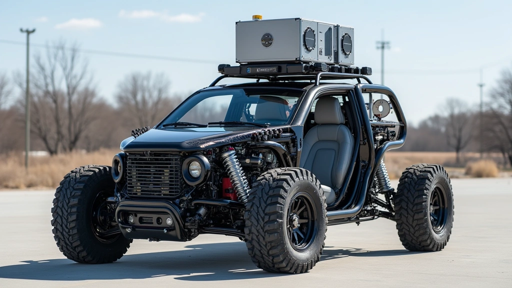 Autonomous vehicle testing platform with LiDAR sensors and computing equipment mounted on experimental vehicle chassis in outdoor testing facility