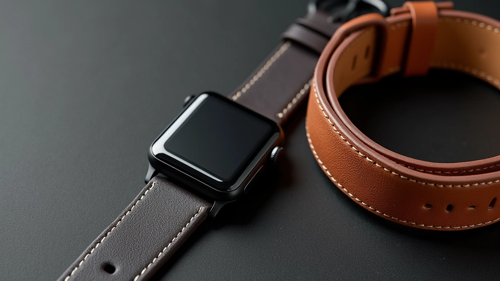 Smartwatch and smart belt displayed together showing complementary wearable devices, flat lay product photography, tech lifestyle aesthetic, premium presentation