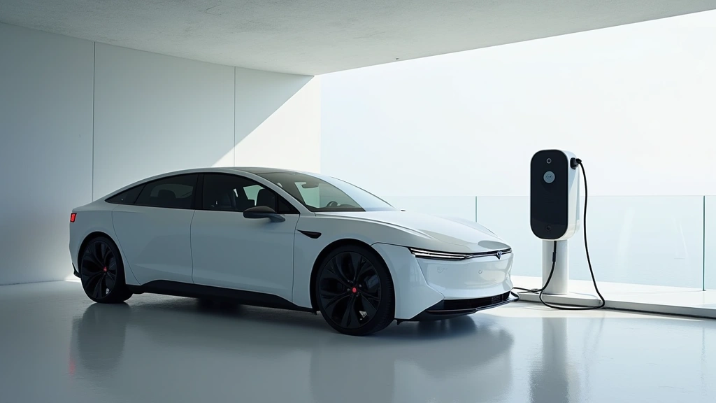 Modern silver electric sedan charging at futuristic minimalist charging station, sleek design, professional photography, daylight