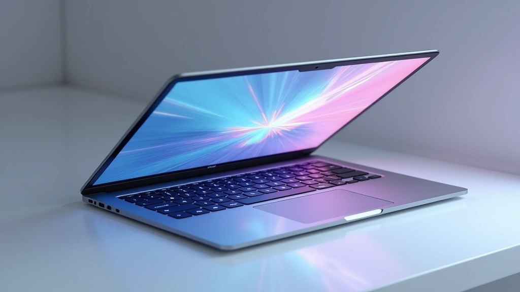 High-resolution photograph of premium 16-inch laptop with ultra-thin aluminum chassis opened at 45-degree angle, displaying bright 3K mini-LED display and mechanical keyboard, positioned on clean white surface with dramatic side lighting