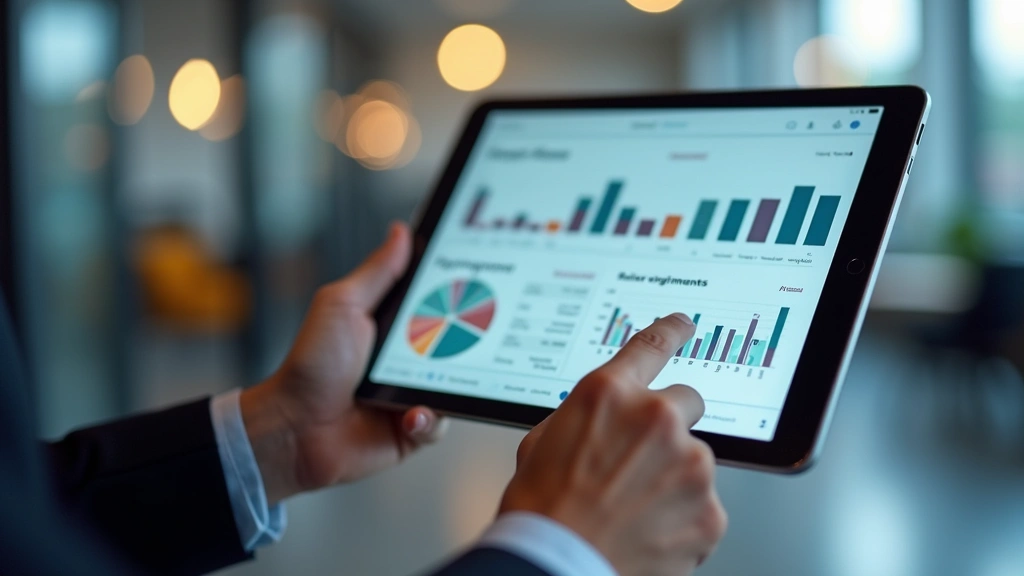 Close-up of hands holding tablet displaying recruitment software dashboard with candidate matching algorithms and analytics, professional business setting with blurred office in background