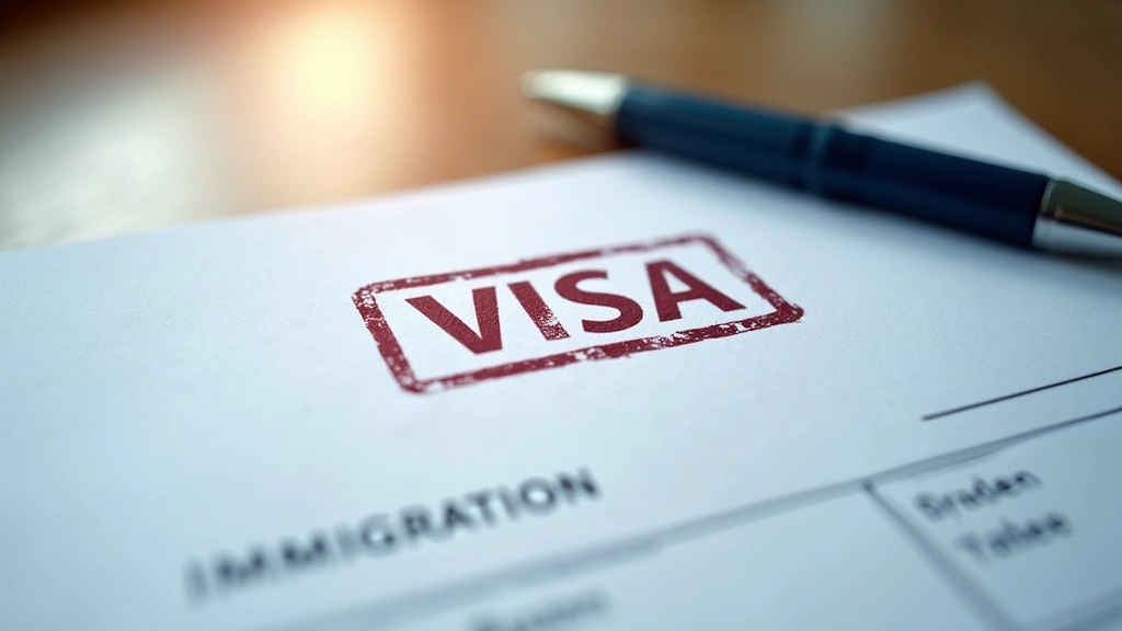 Close-up of immigration document with H-1B visa stamp on official paperwork, soft focus background, professional lighting, photorealistic detail
