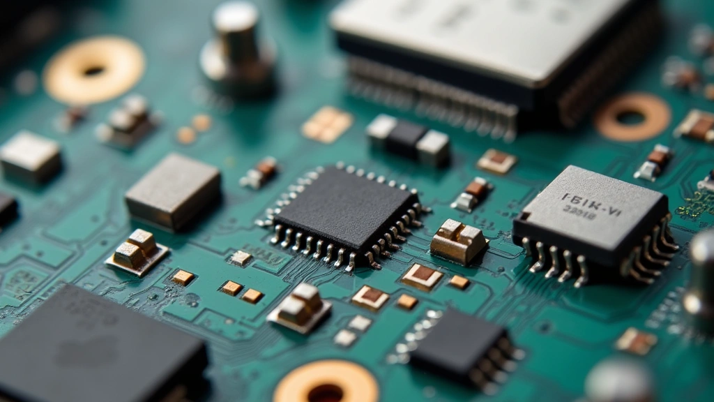 Close-up macro photography of internal circuit board components, microchips, and solder joints from a disassembled portable charger, demonstrating manufacturing quality and precision assembly techniques