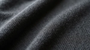 Close-up of black and grey Nike Tech Fleece fabric texture showing brushed knit weave, detailed surface pattern, professional studio lighting, isolated on neutral background