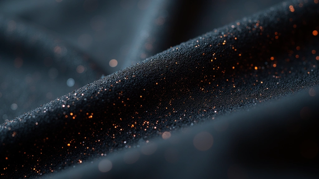 Close-up detail shot of integrated reflective yarn woven through black fabric, light hitting threads creating visible shimmer effect, macro photography showing thread construction, no logos or text visible