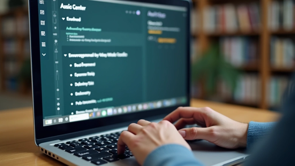 Close-up of hands typing on keyboard with Blackboard interface showing grade center and assignment list on monitor, academic library or study room background blurred