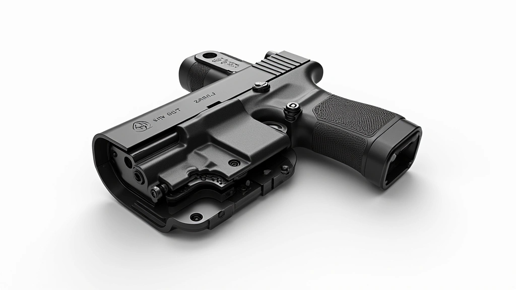 Detailed cutaway view of holster internal structure and retention mechanism, technical product photography highlighting engineering details, clean white background, professional product shot