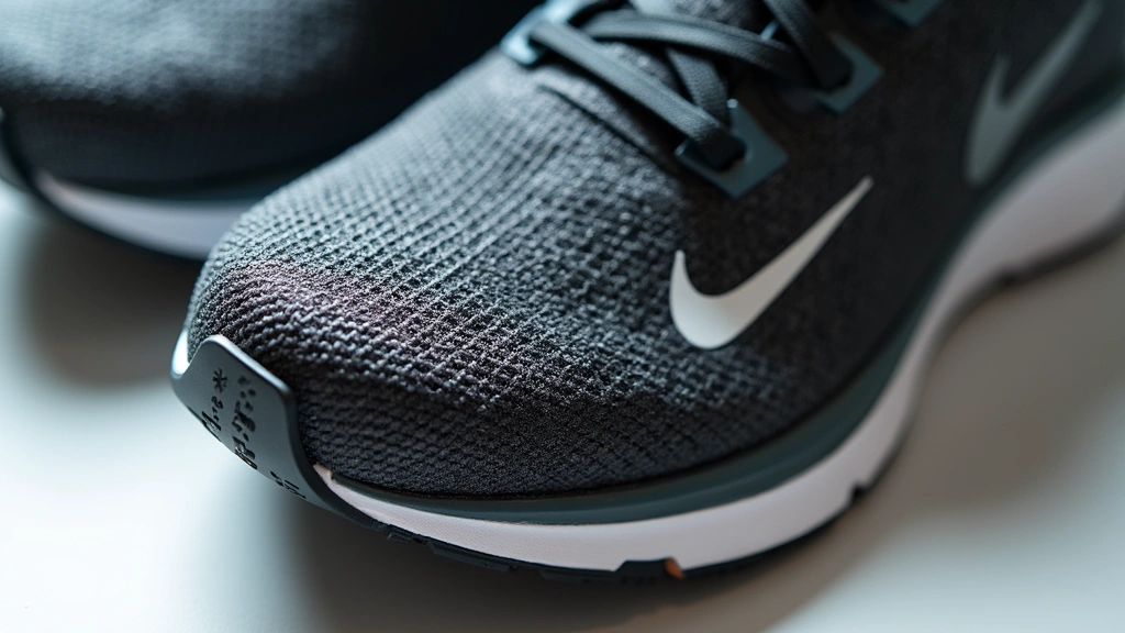 Close-up detail of Nike shoe sole showing carbon fiber plate and foam technology layers, professional product photography, bright studio lighting